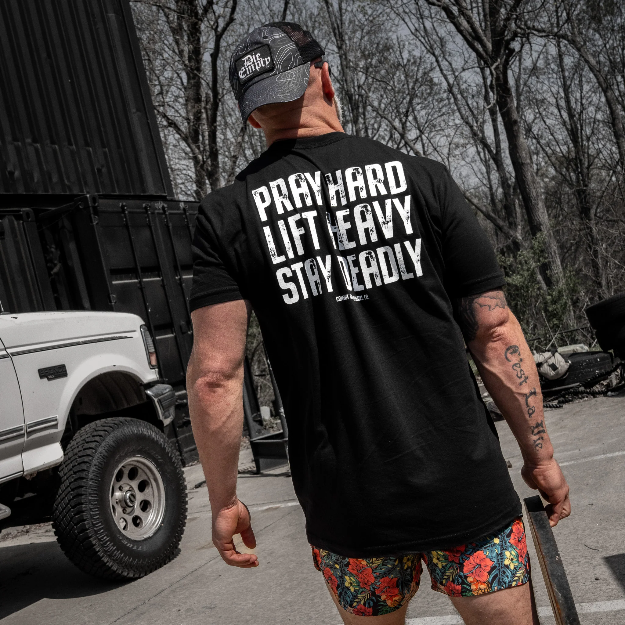 Pray Hard. Lift Heavy. Stay Deadly. V2 Men's T-Shirt - Image 3
