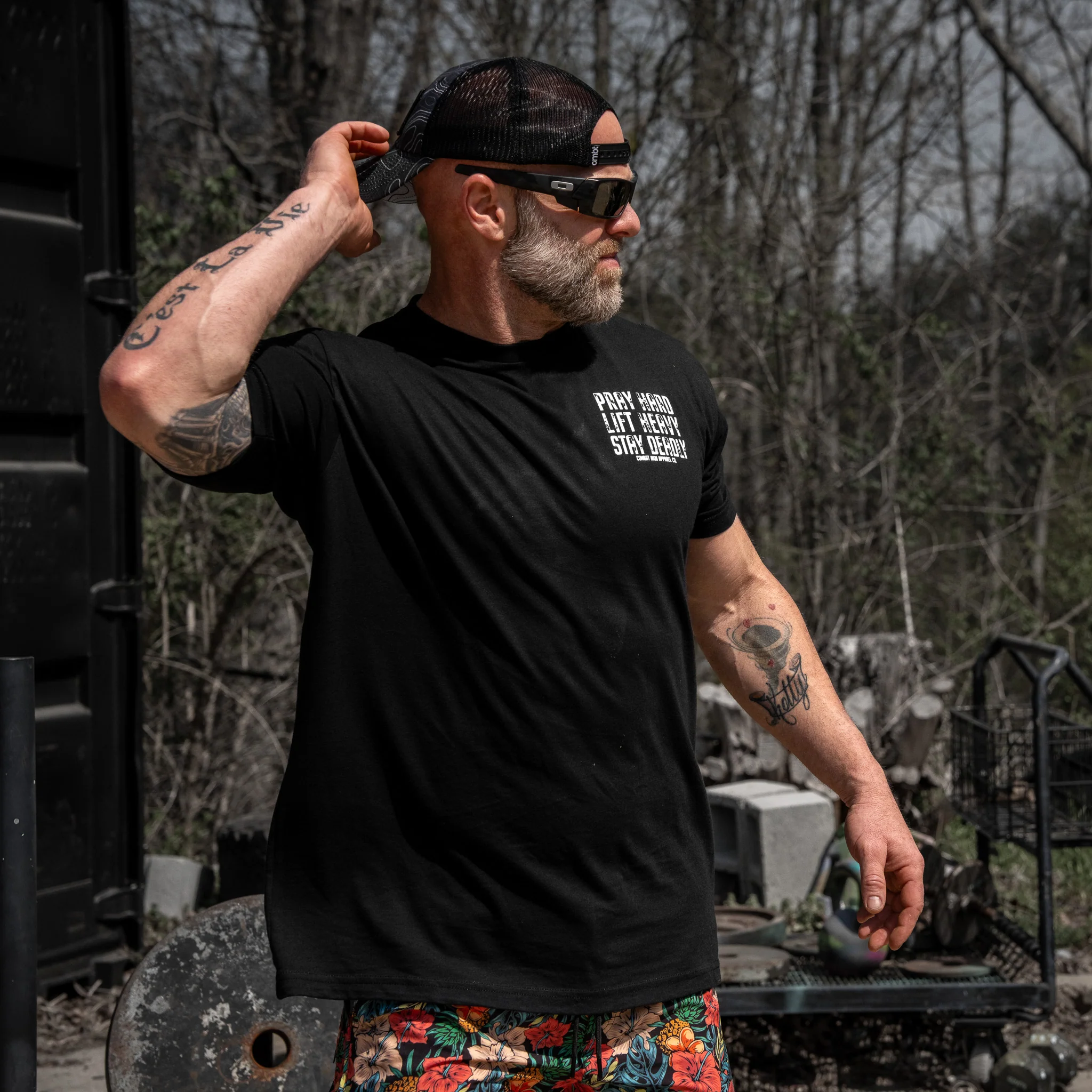 Pray Hard. Lift Heavy. Stay Deadly. V2 Men's T-Shirt - Image 8