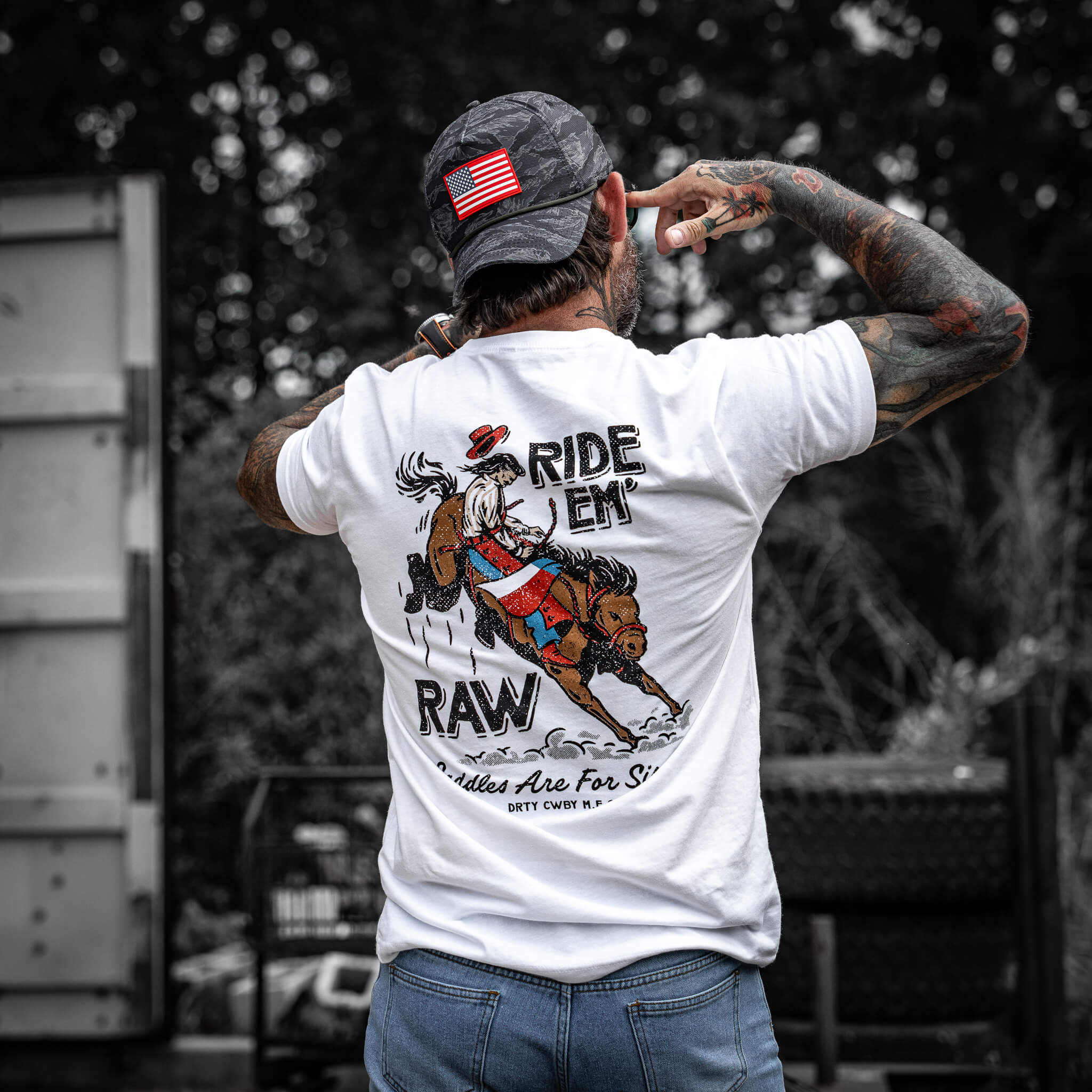 Ride 'Em Raw Saddles Are For Sissy's Men's T-Shirt - Image 3