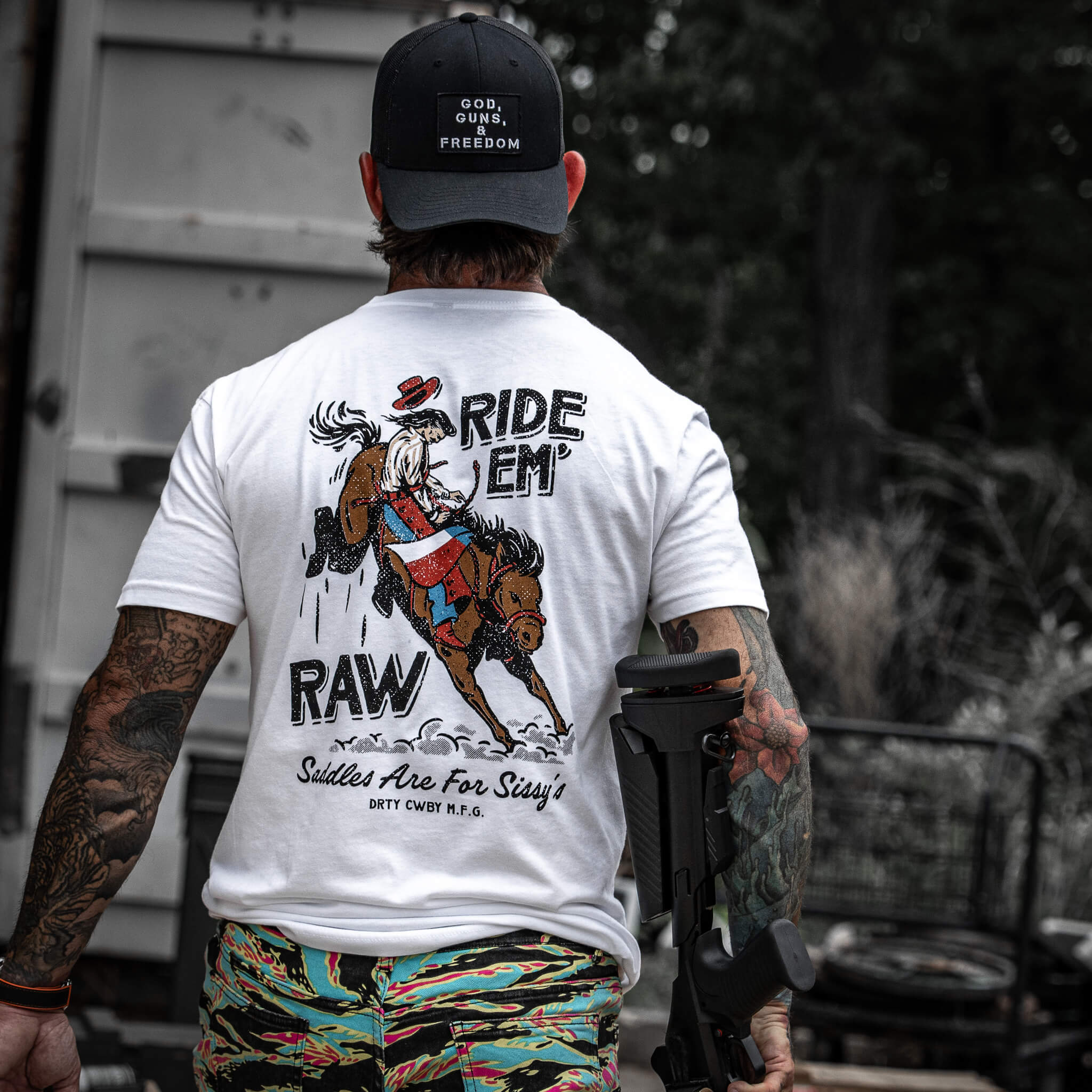 Ride 'Em Raw Saddles Are For Sissy's Men's T-Shirt - Image 5