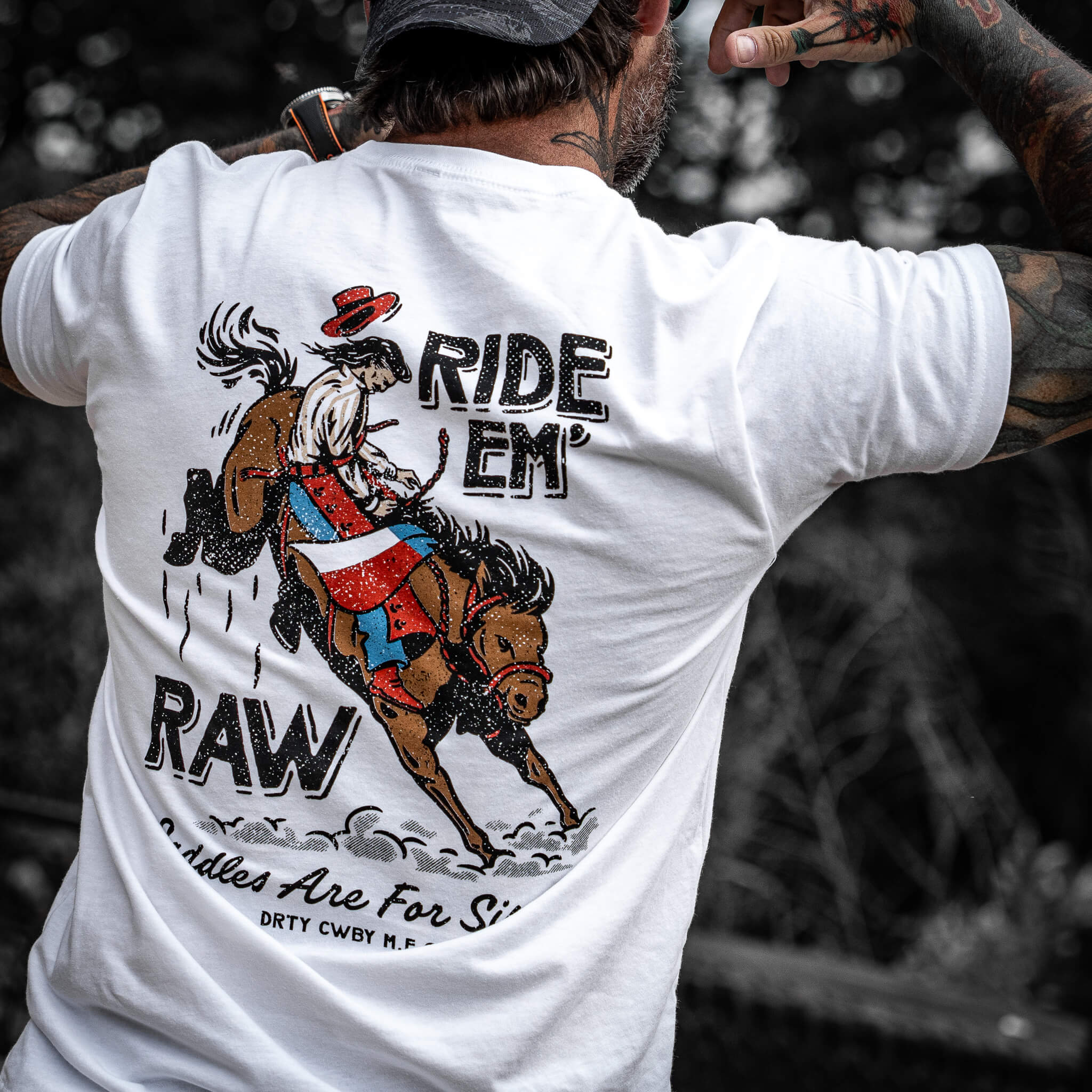 Ride 'Em Raw Saddles Are For Sissy's Men's T-Shirt - Image 7