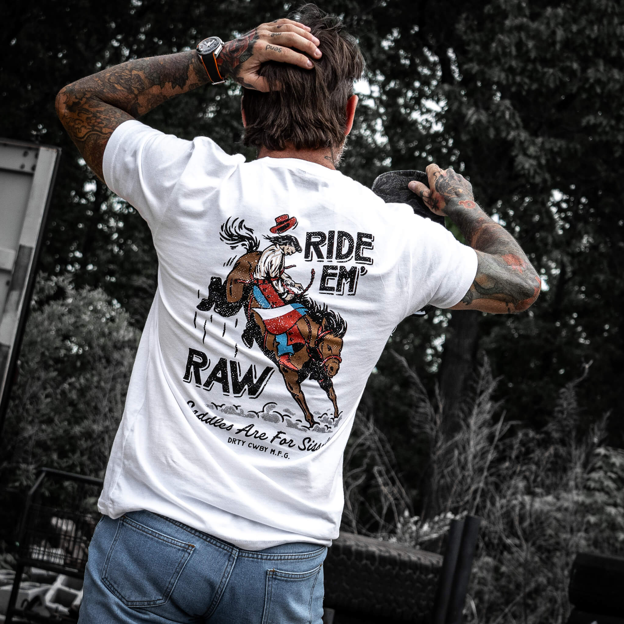 Ride 'Em Raw Saddles Are For Sissy's Men's T-Shirt - Image 8