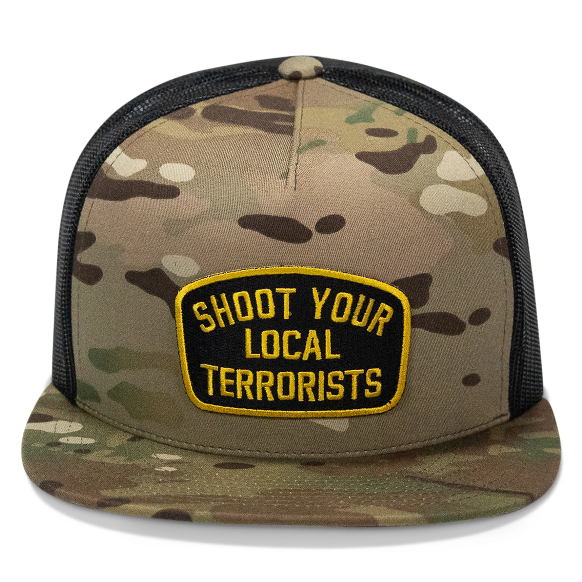 Shoot Your Local Terrorist Patch Flatbill Snapback Hat - Image 11
