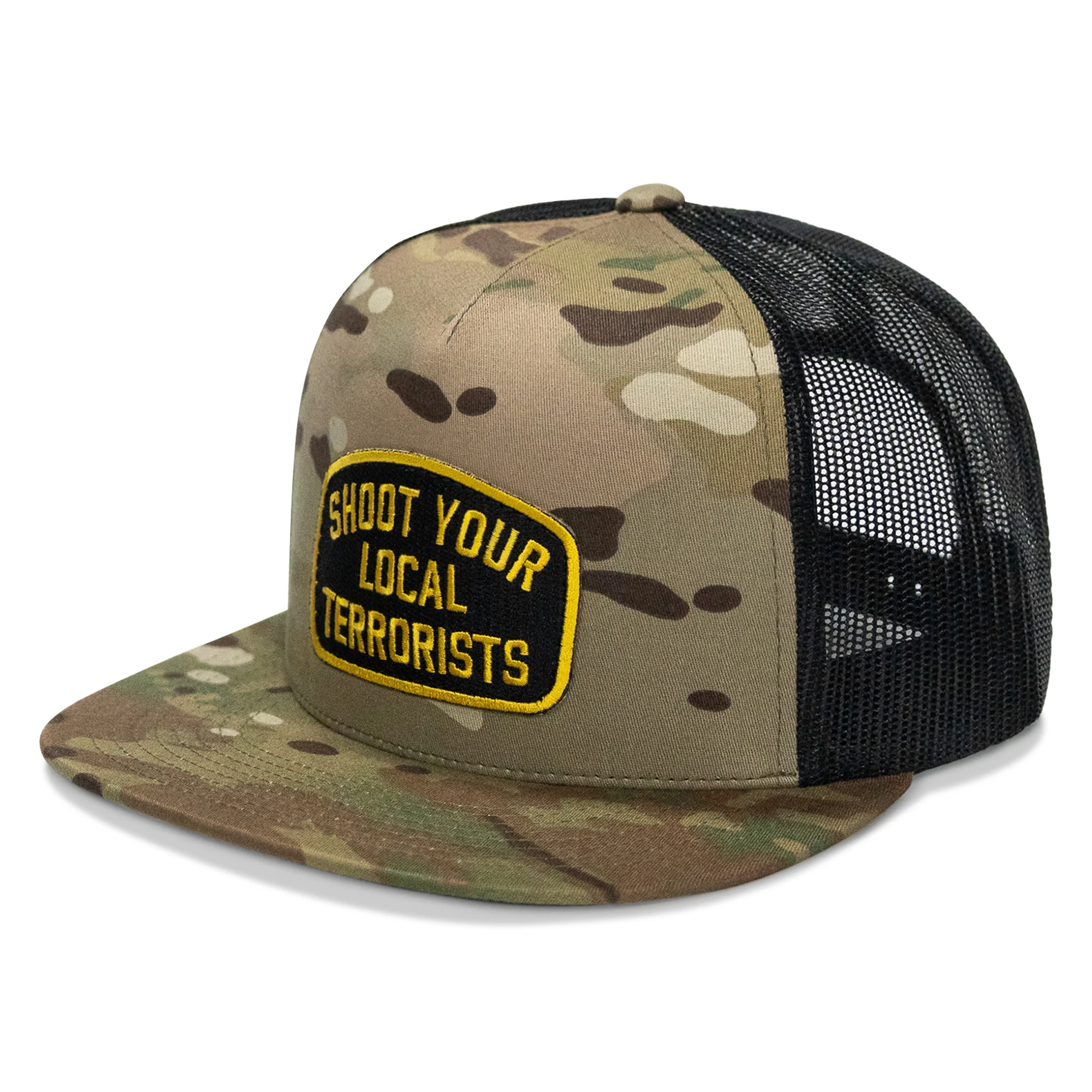 Shoot Your Local Terrorist Patch Flatbill Snapback Hat - Image 12