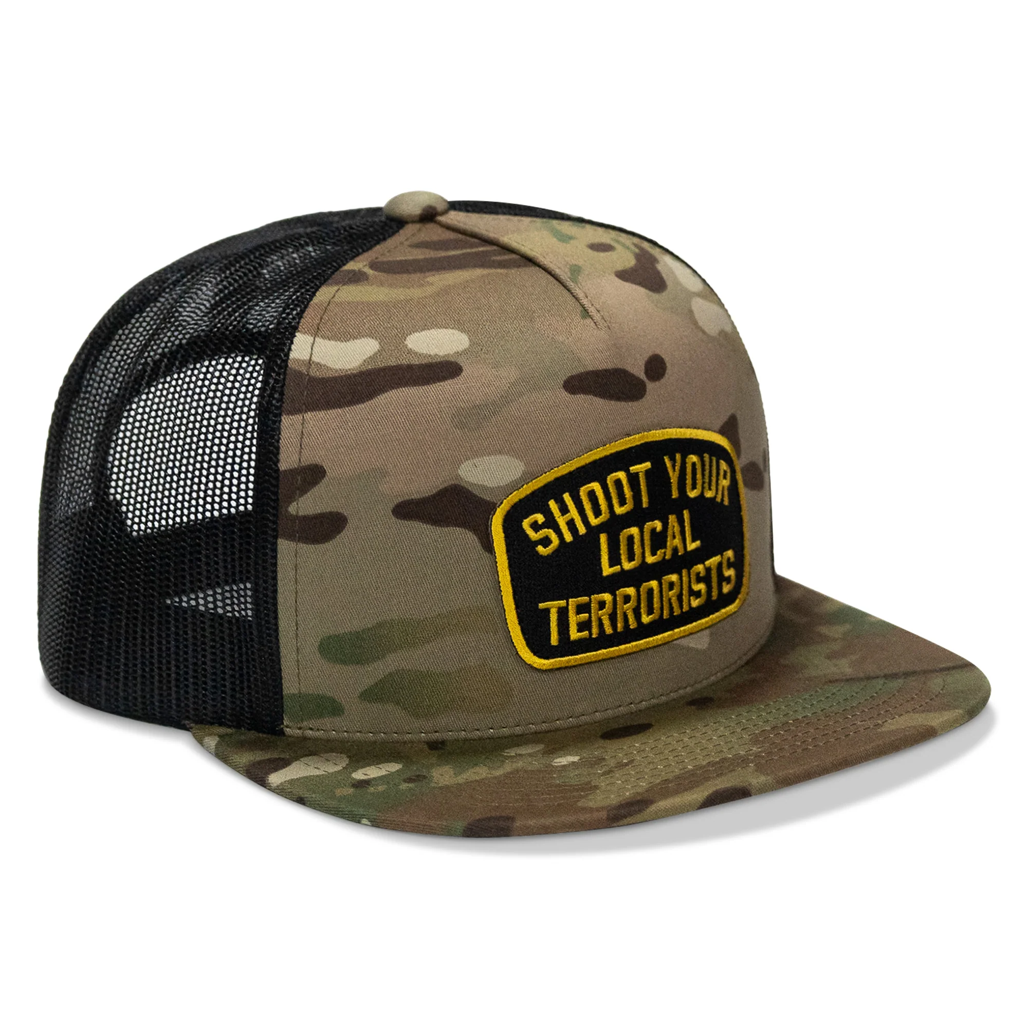 Shoot Your Local Terrorist Patch Flatbill Snapback Hat - Image 13