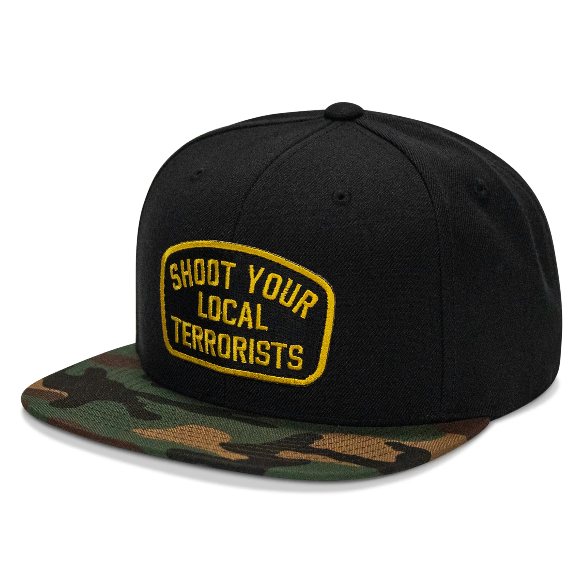 Shoot Your Local Terrorist Patch Flatbill Snapback Hat - Image 17