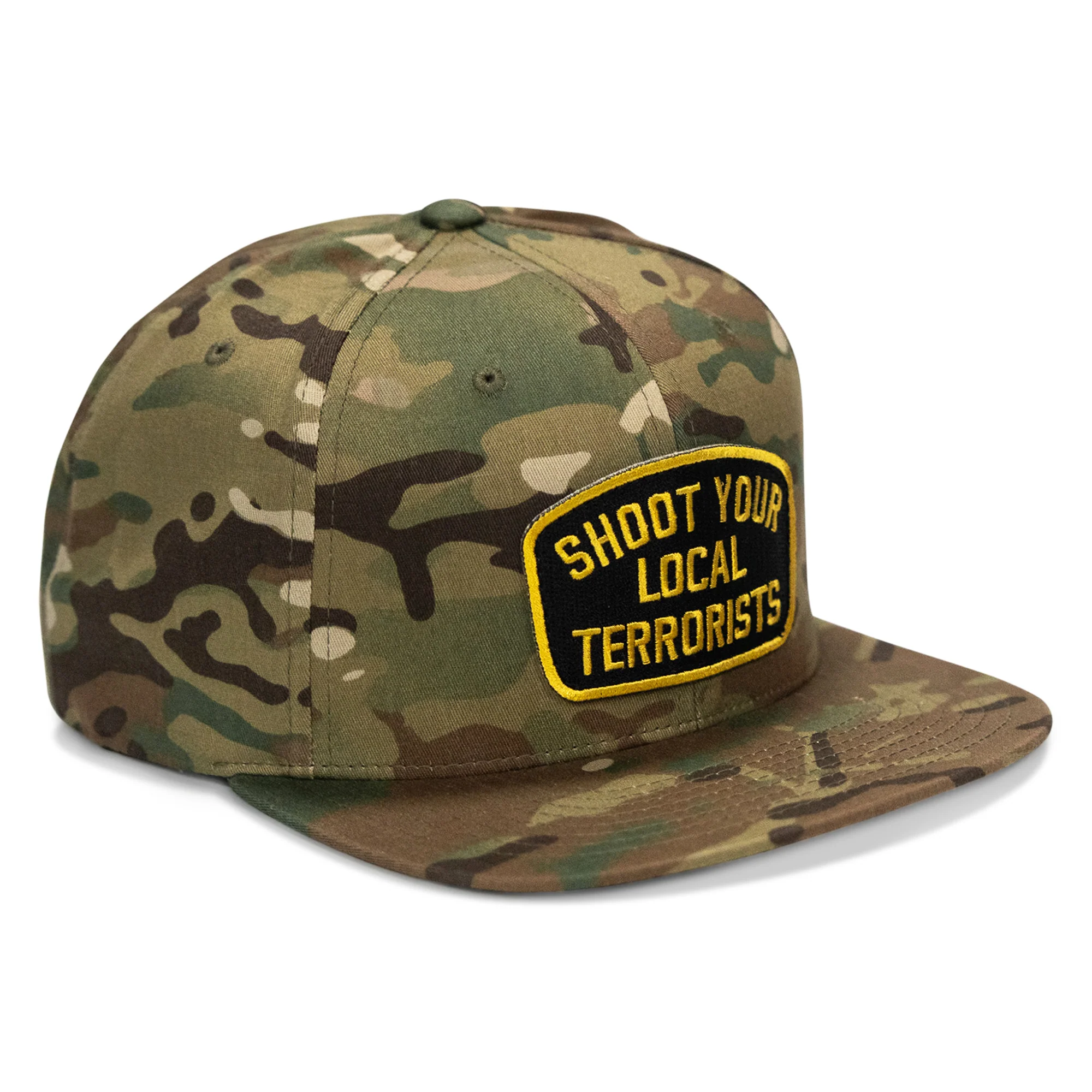 Shoot Your Local Terrorist Patch Flatbill Snapback Hat - Image 3
