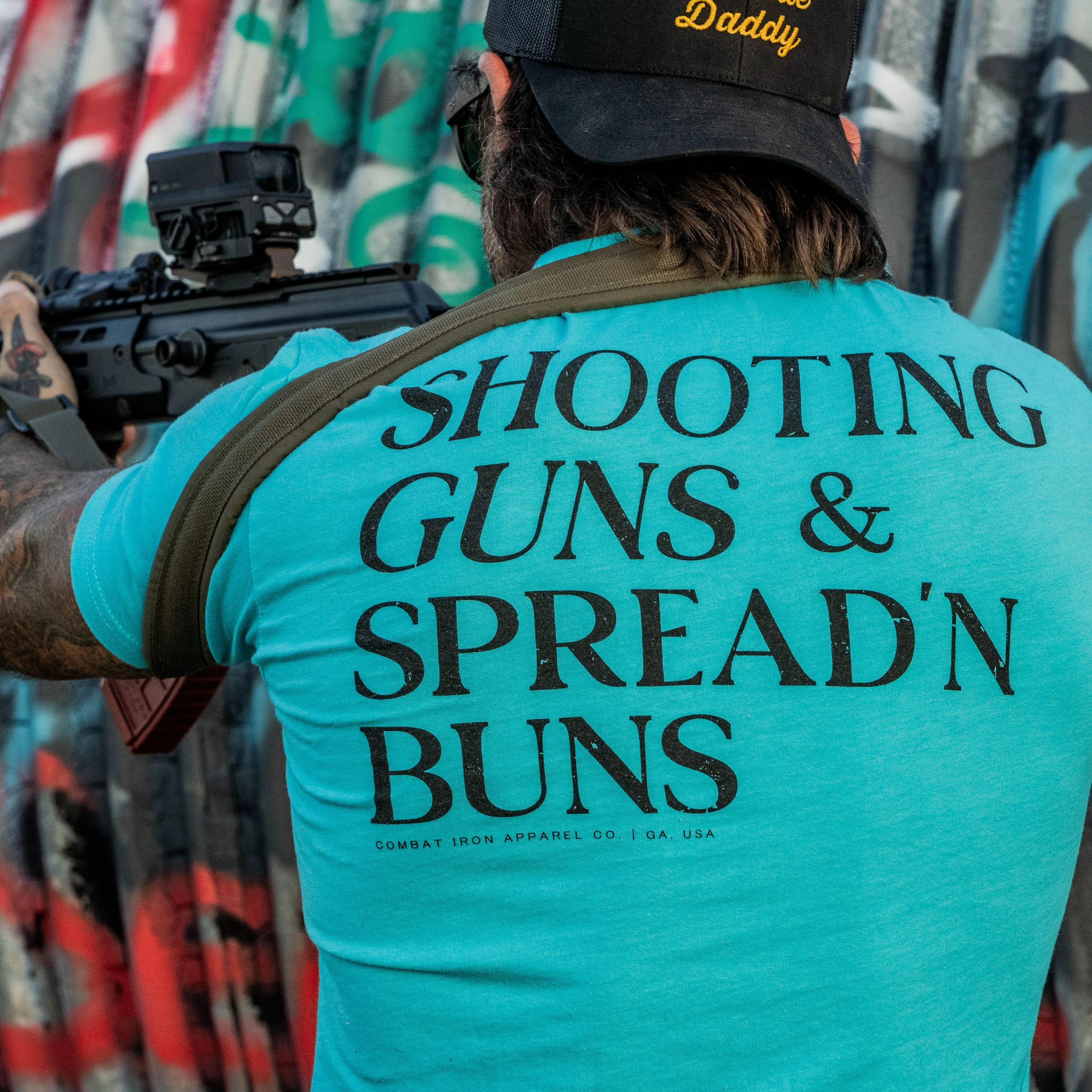 Shooting Guns & Spread'n Buns Men's T-Shirt - Image 9