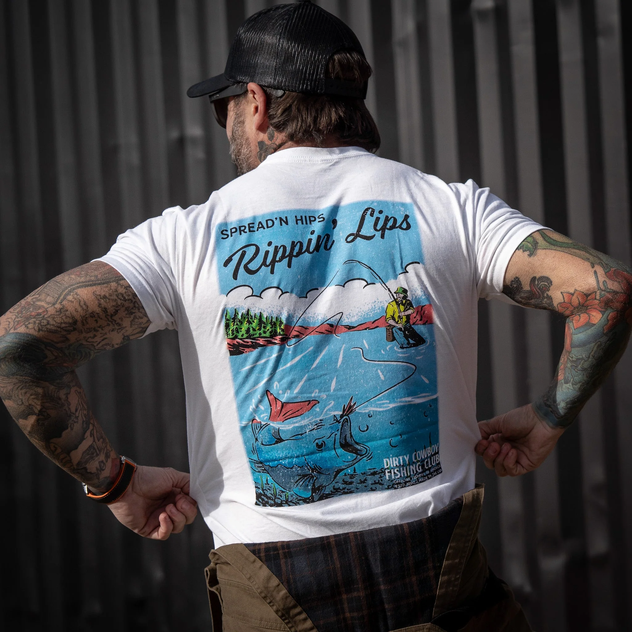 Spreadin' Hips & Rippin' Lips Fishing Club Men's T-Shirt - Image 16