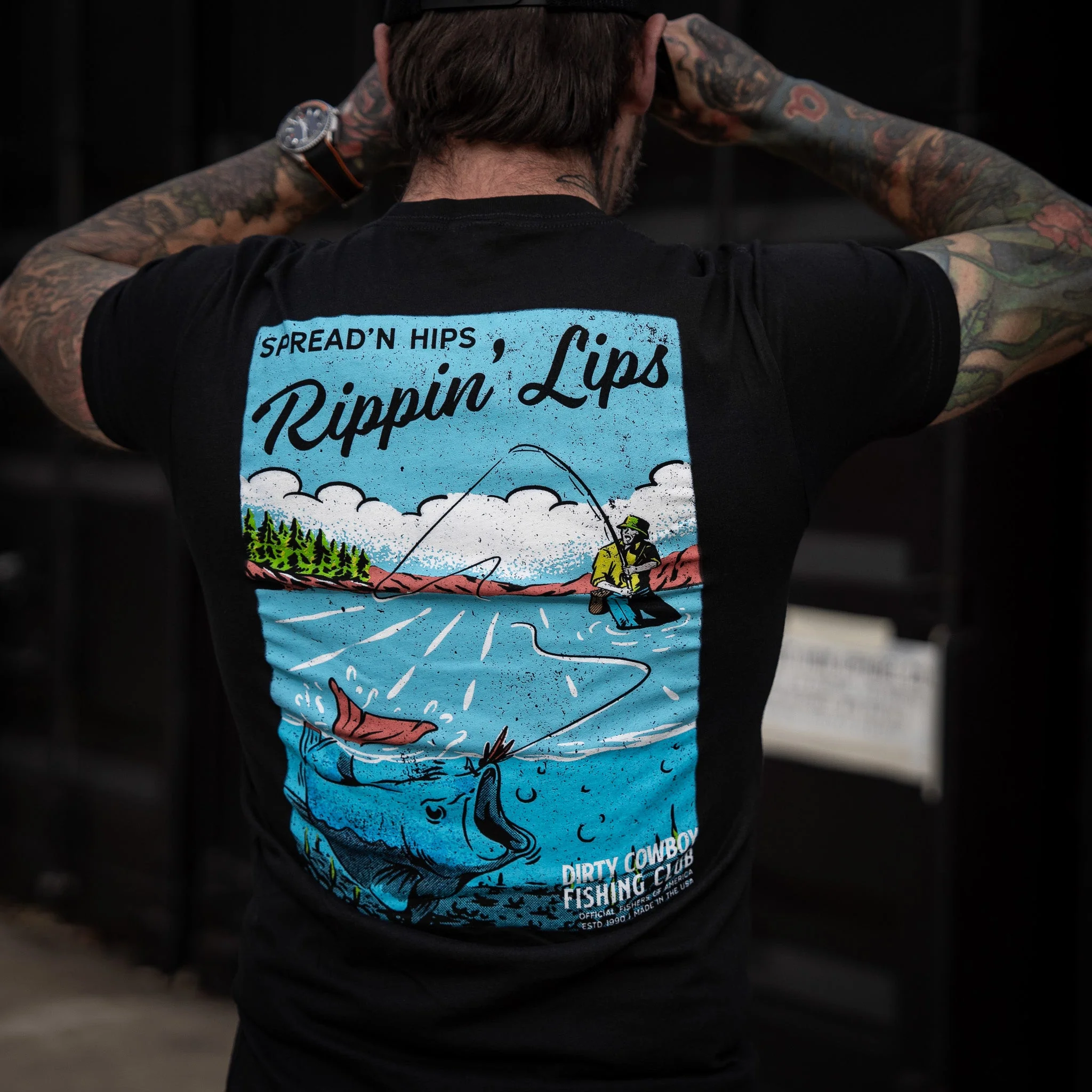 Spreadin' Hips & Rippin' Lips Fishing Club Men's T-Shirt - Image 5