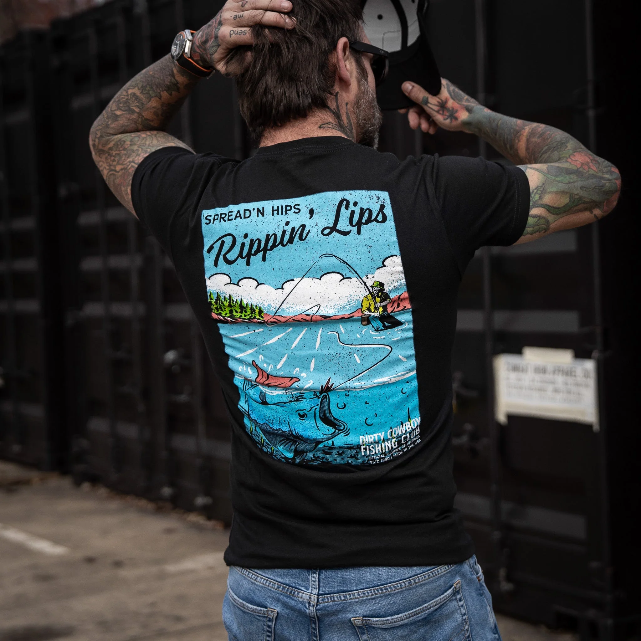 Spreadin' Hips & Rippin' Lips Fishing Club Men's T-Shirt - Image 6