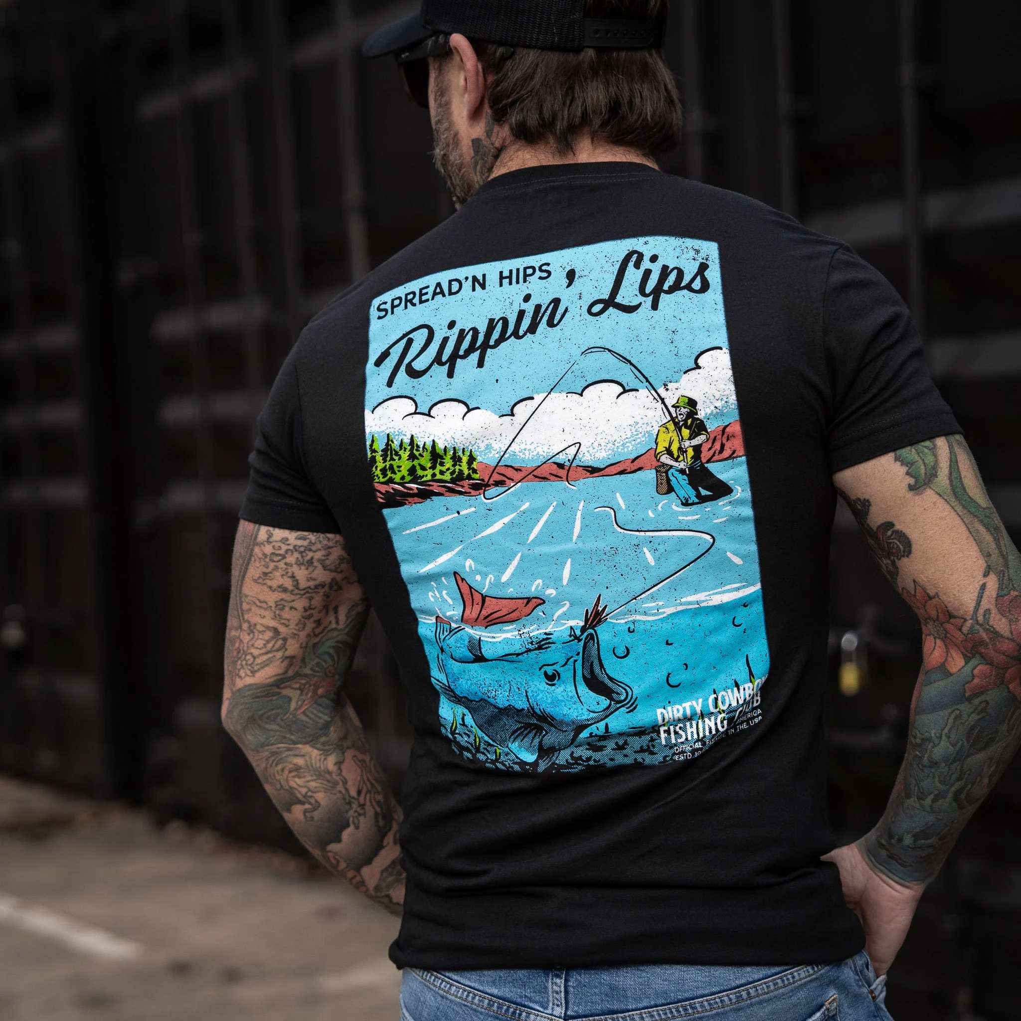 Spreadin' Hips & Rippin' Lips Fishing Club Men's T-Shirt - Image 9