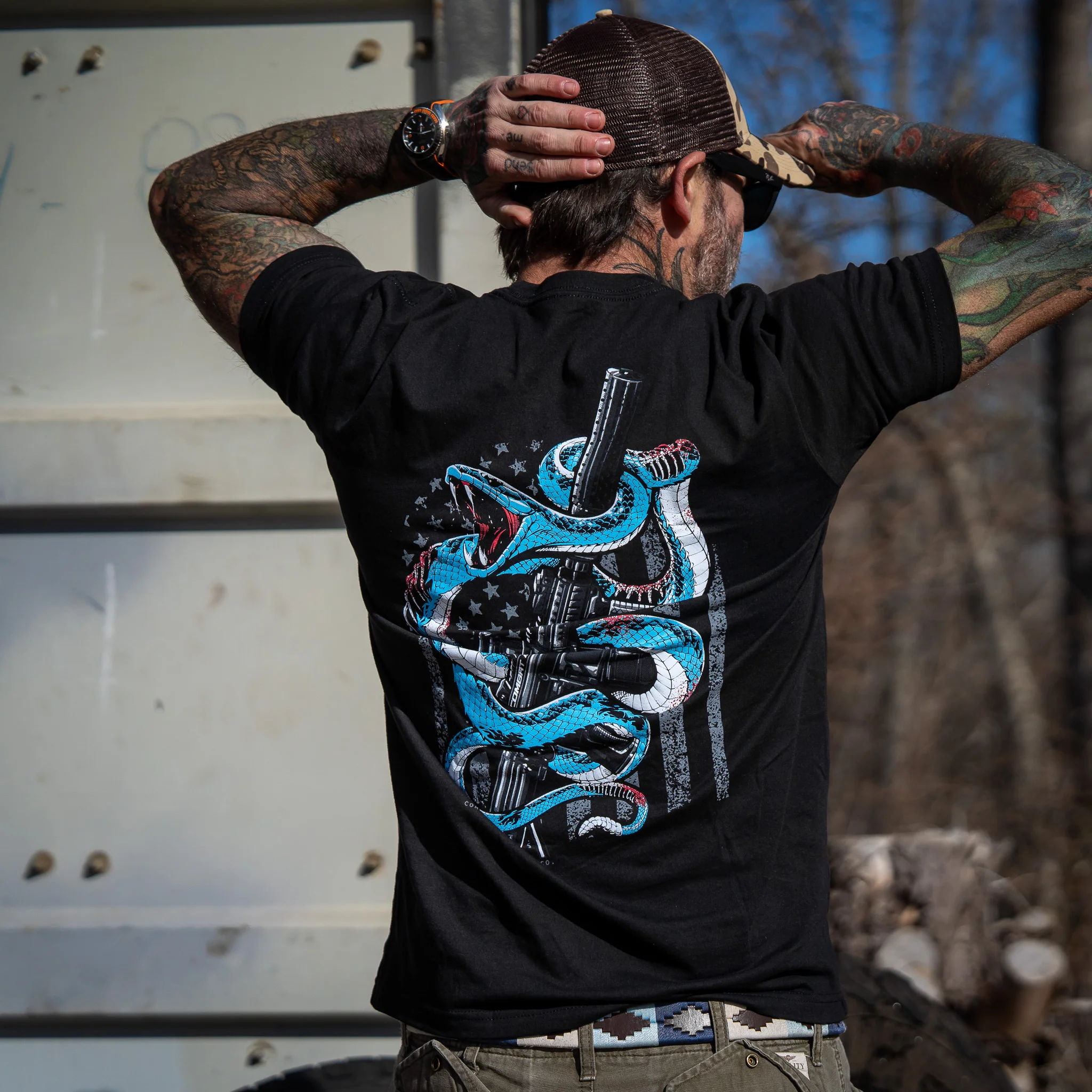 Subdued US Flag SBR Men's T-Shirt - Image 7