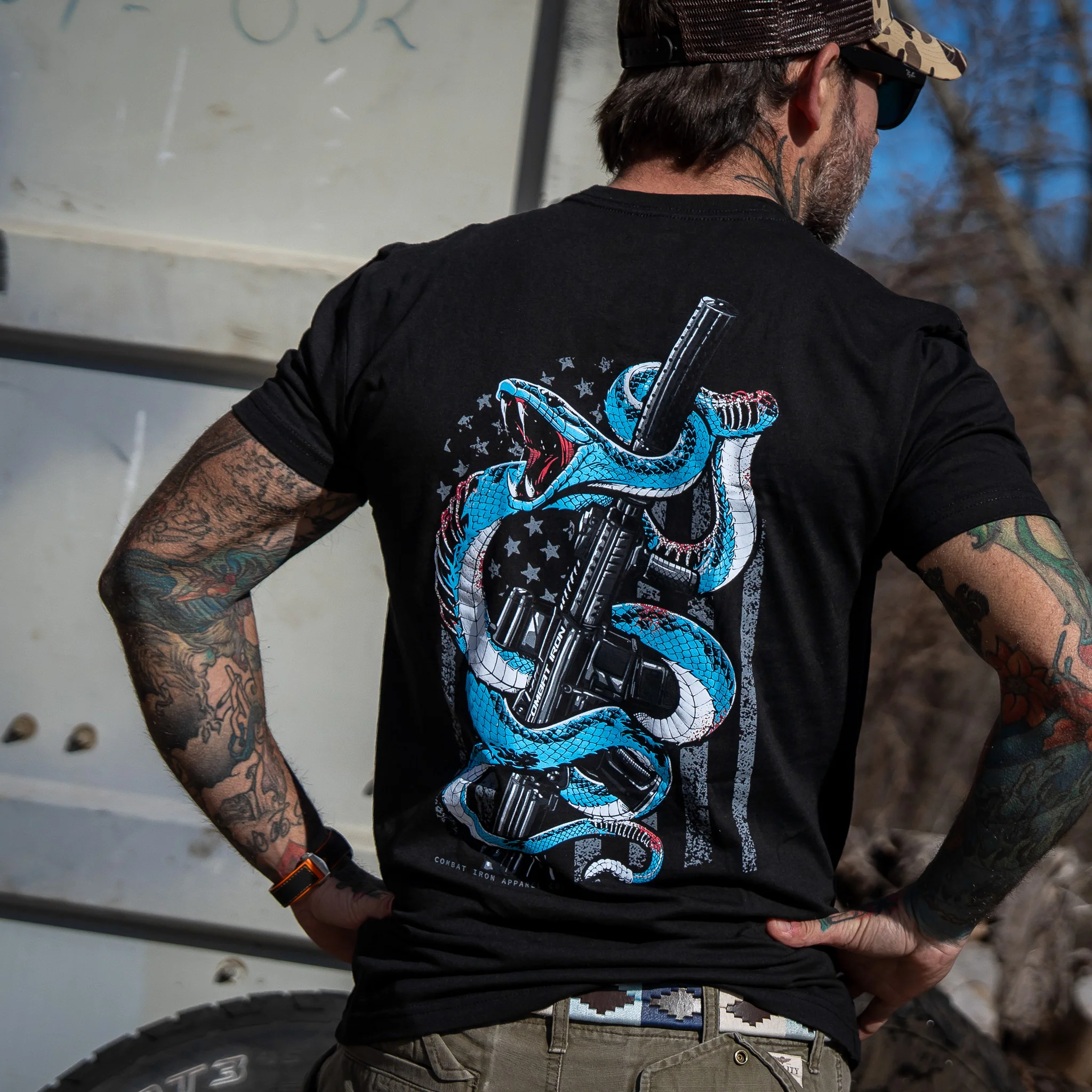 Subdued US Flag SBR Men's T-Shirt - Image 8