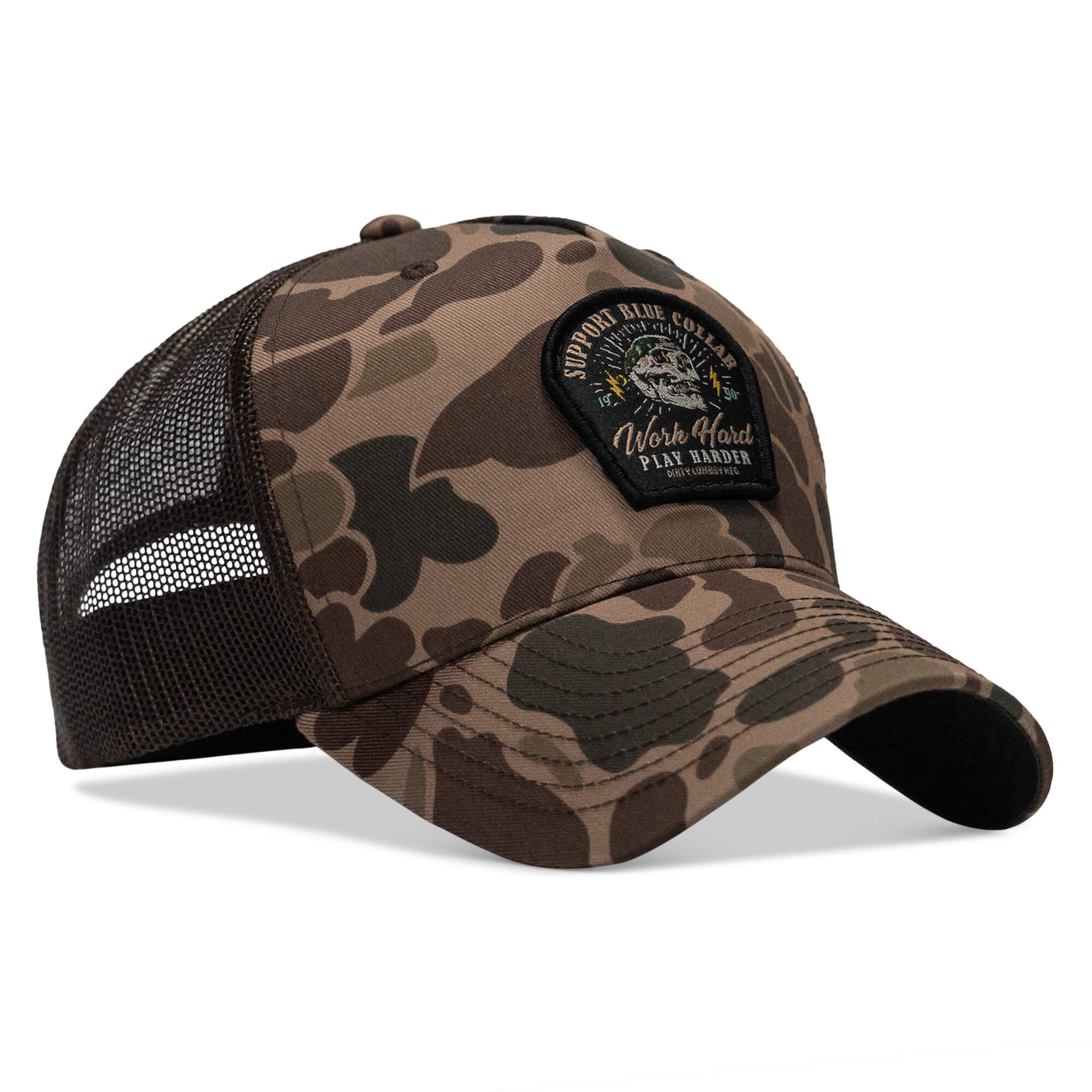 Work Hard Play Harder | Support Blue Collar Patch Snapback Hat - Image 12