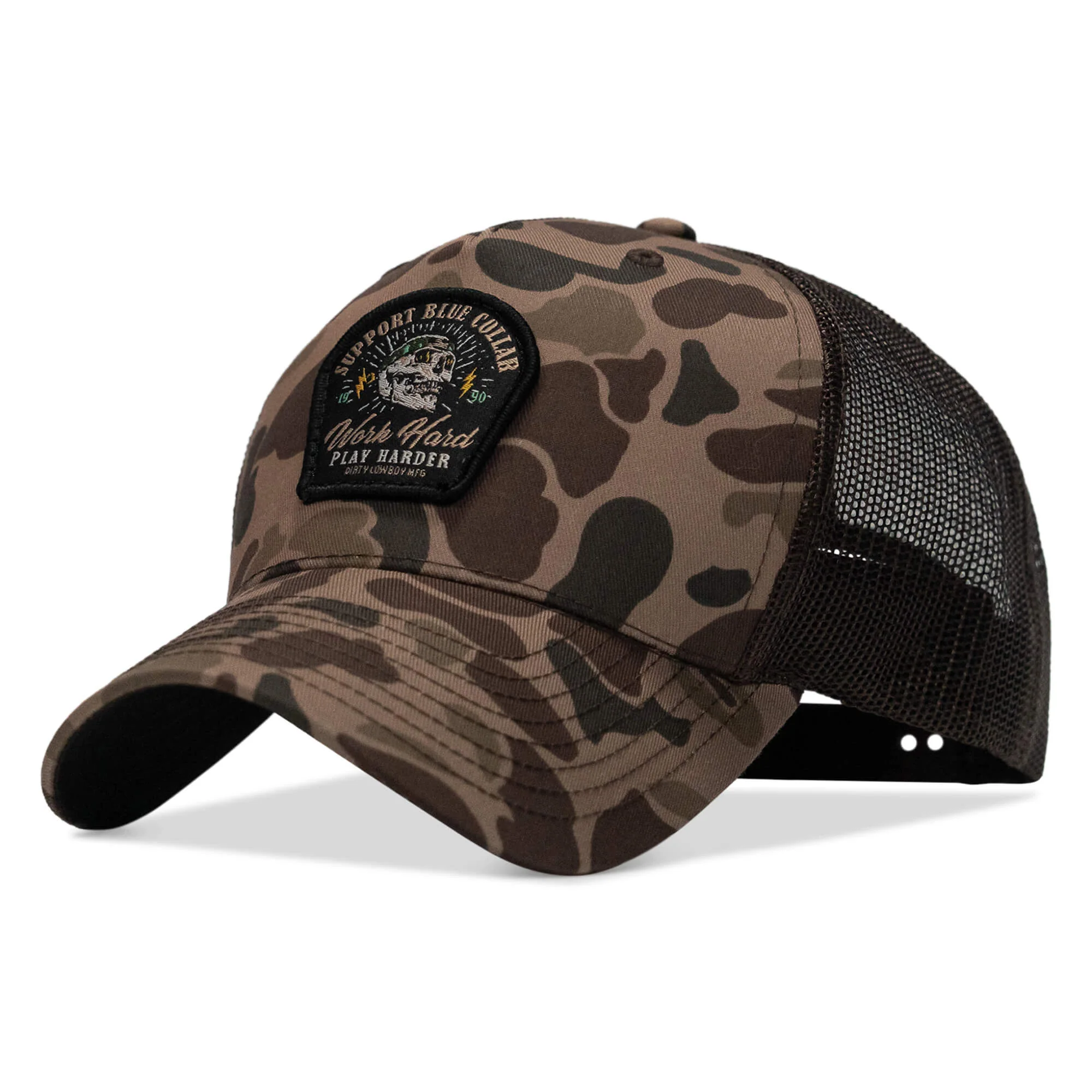 Work Hard Play Harder | Support Blue Collar Patch Snapback Hat - Image 13