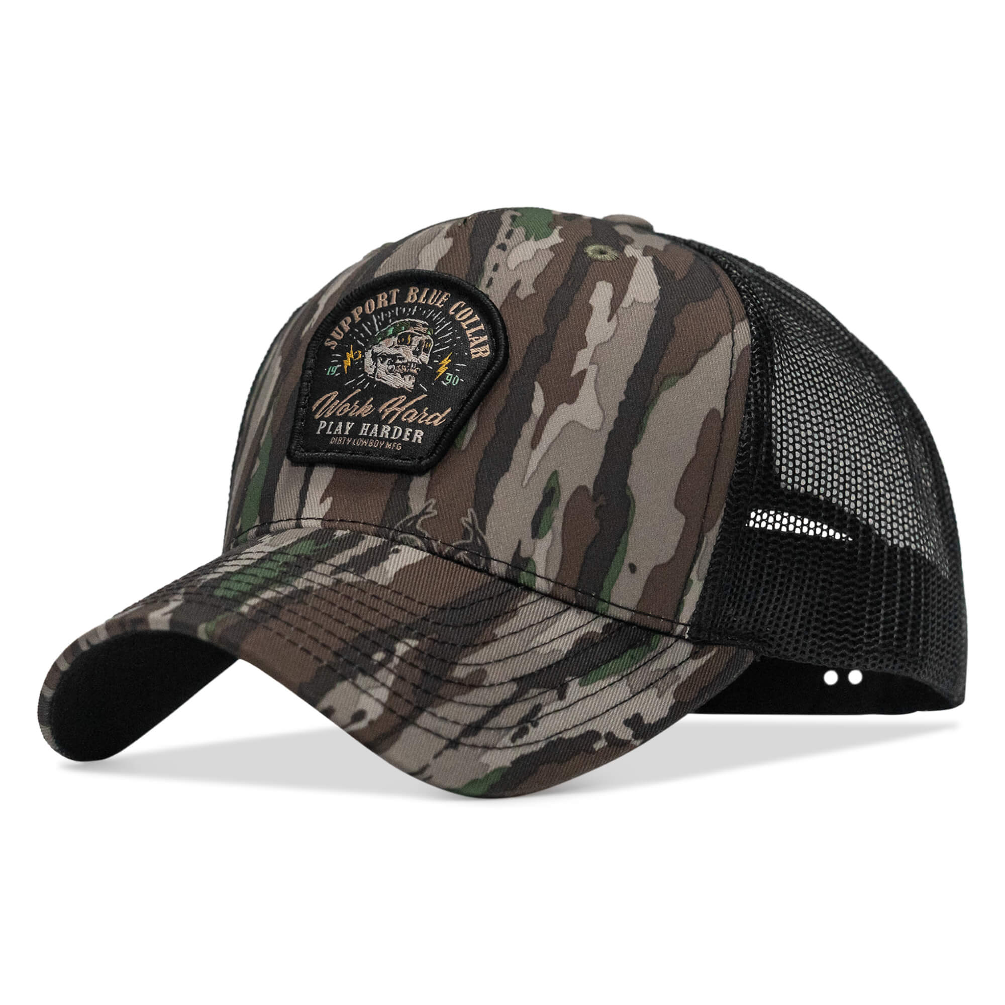Work Hard Play Harder | Support Blue Collar Patch Snapback Hat - Image 18