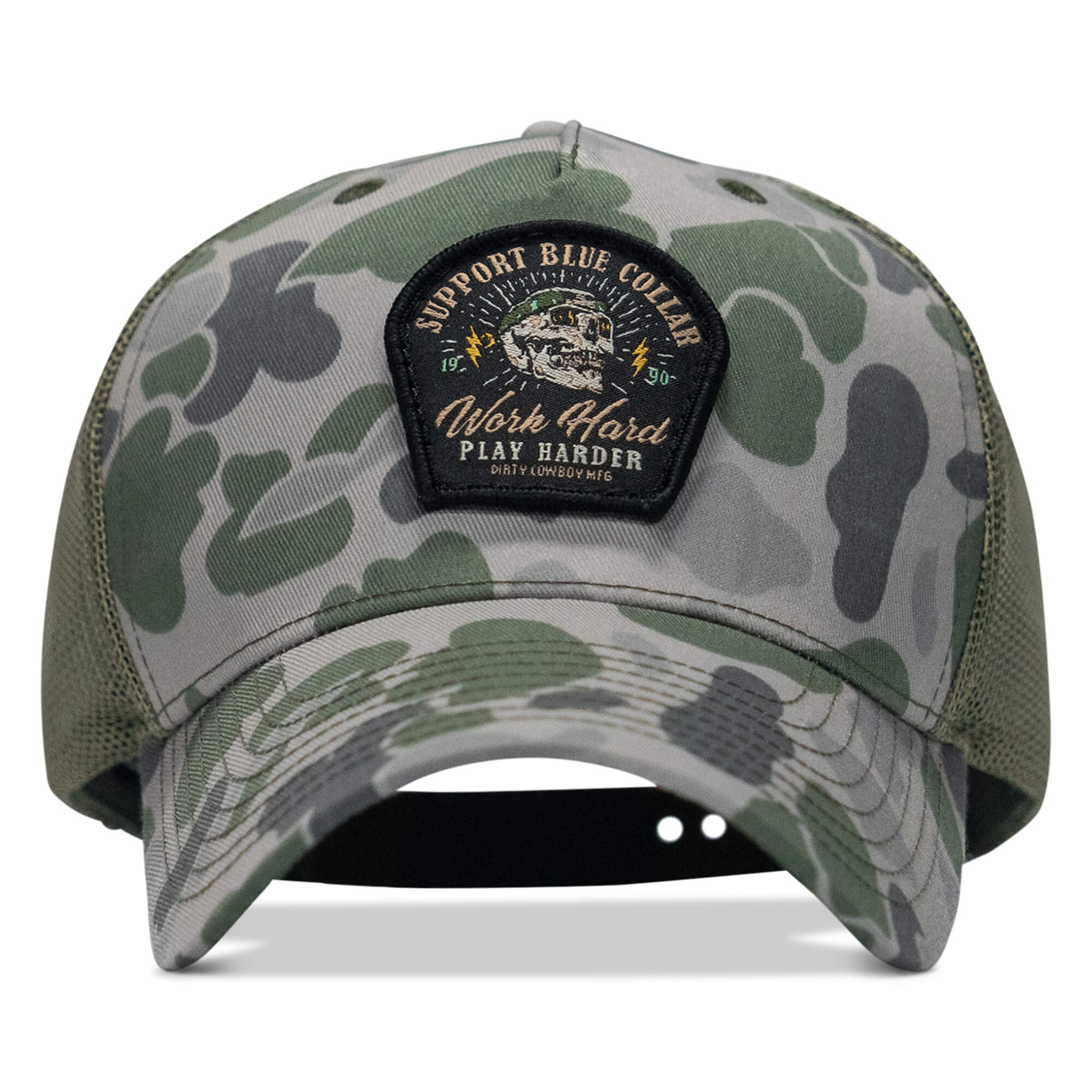 Work Hard Play Harder | Support Blue Collar Patch Snapback Hat - Image 21
